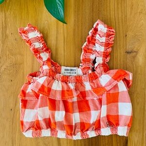 Bobo Choses Orange & White Gingham Ruffle Tank Top